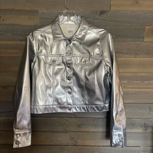 Almost Famous Shiny Silver Women's Faux Leather Jacket